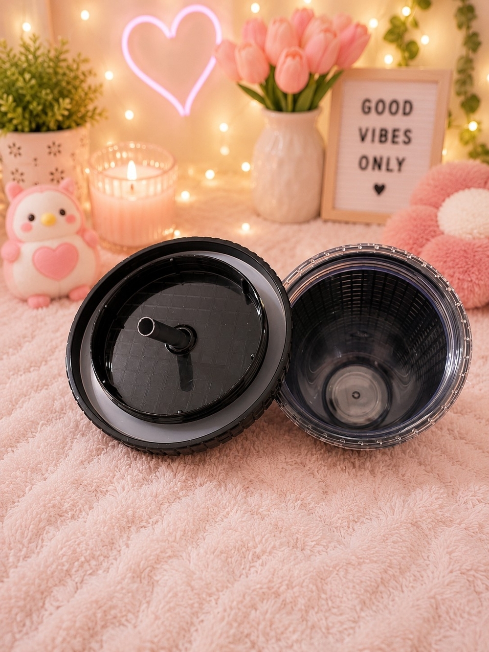 Textured Black Tumbler with Straw - Picture 2 of 2